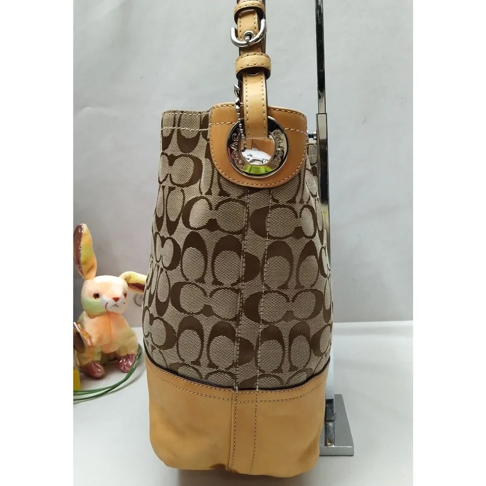 Coach Leatherware Signature Tan Brown Canvas Leather Trim Hobo Shoulder Bag